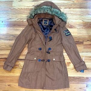 NEW COOGI Tan Y2K Brown wool toggle zip up coat  M